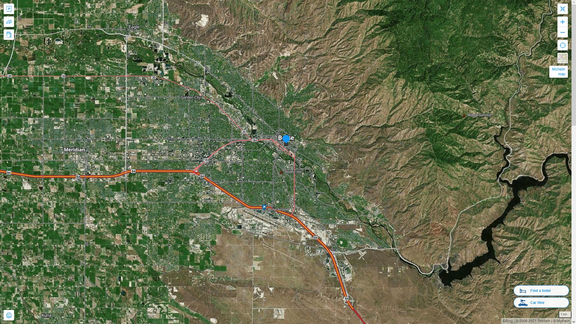 Boise City idaho Highway and Road Map with Satellite View